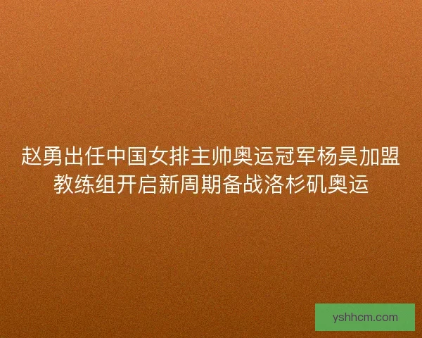 赵勇出任中国女排主帅奥运冠军杨昊加盟教练组开启新周期备战洛杉矶奥运